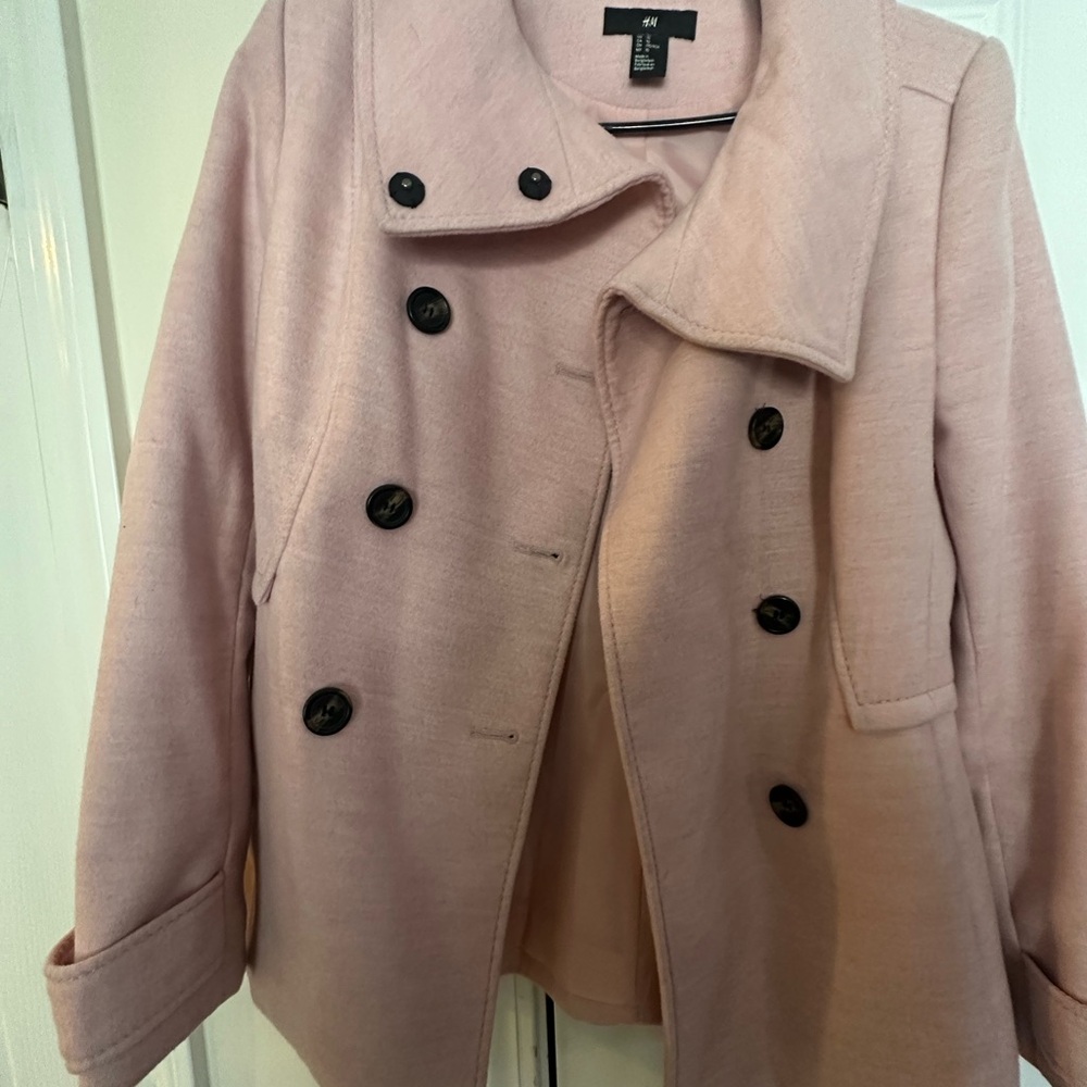 H&M Pink Pea Coat with Wide Lapels and Structured Shoulders